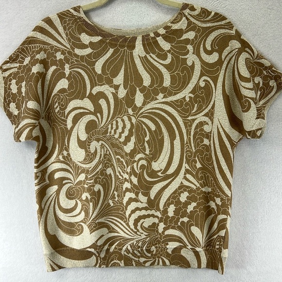 Talbots Crewneck Sweater Size Medium Cream & Tan with Twirling Florals Like New - Picture 6 of 9